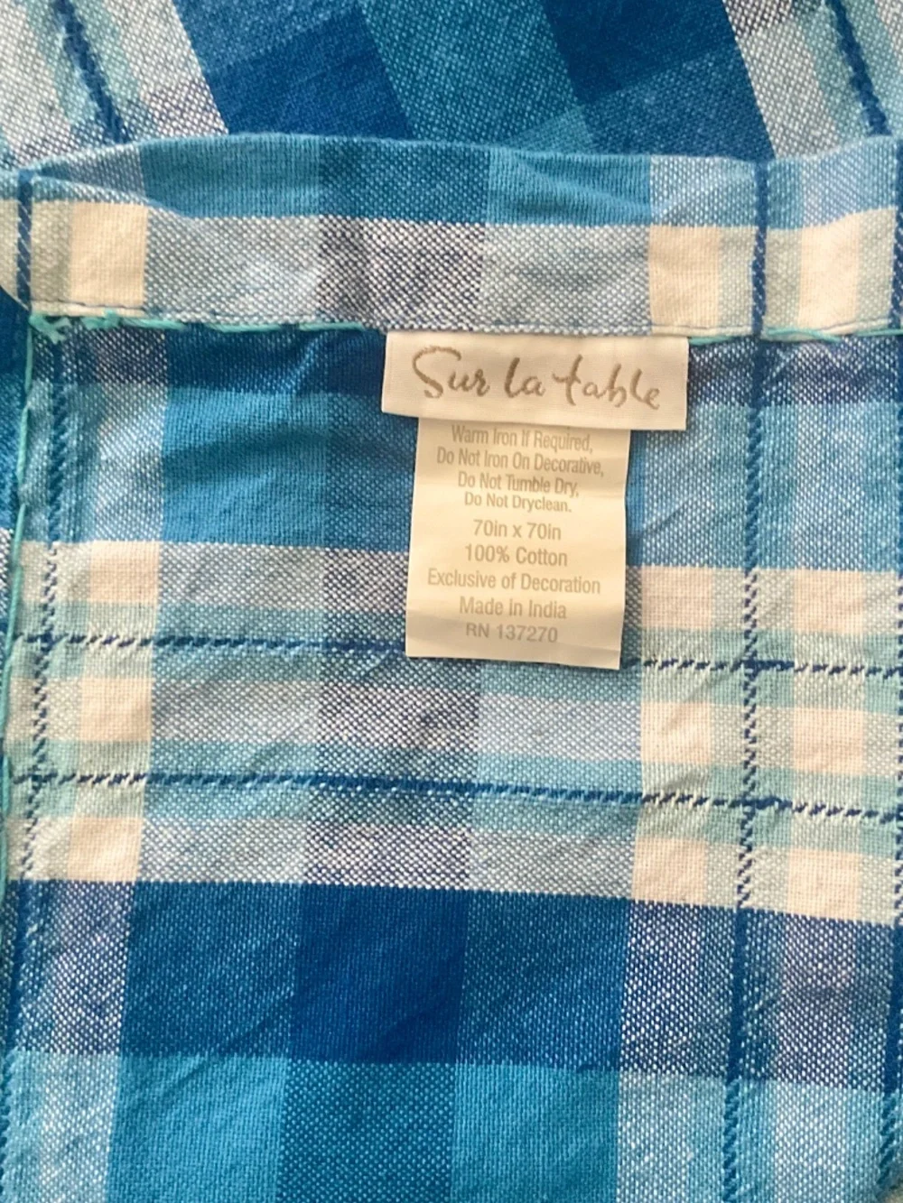 Sur La Table Blue Plaid Beaded Tablecloths 70x70 Set of 3